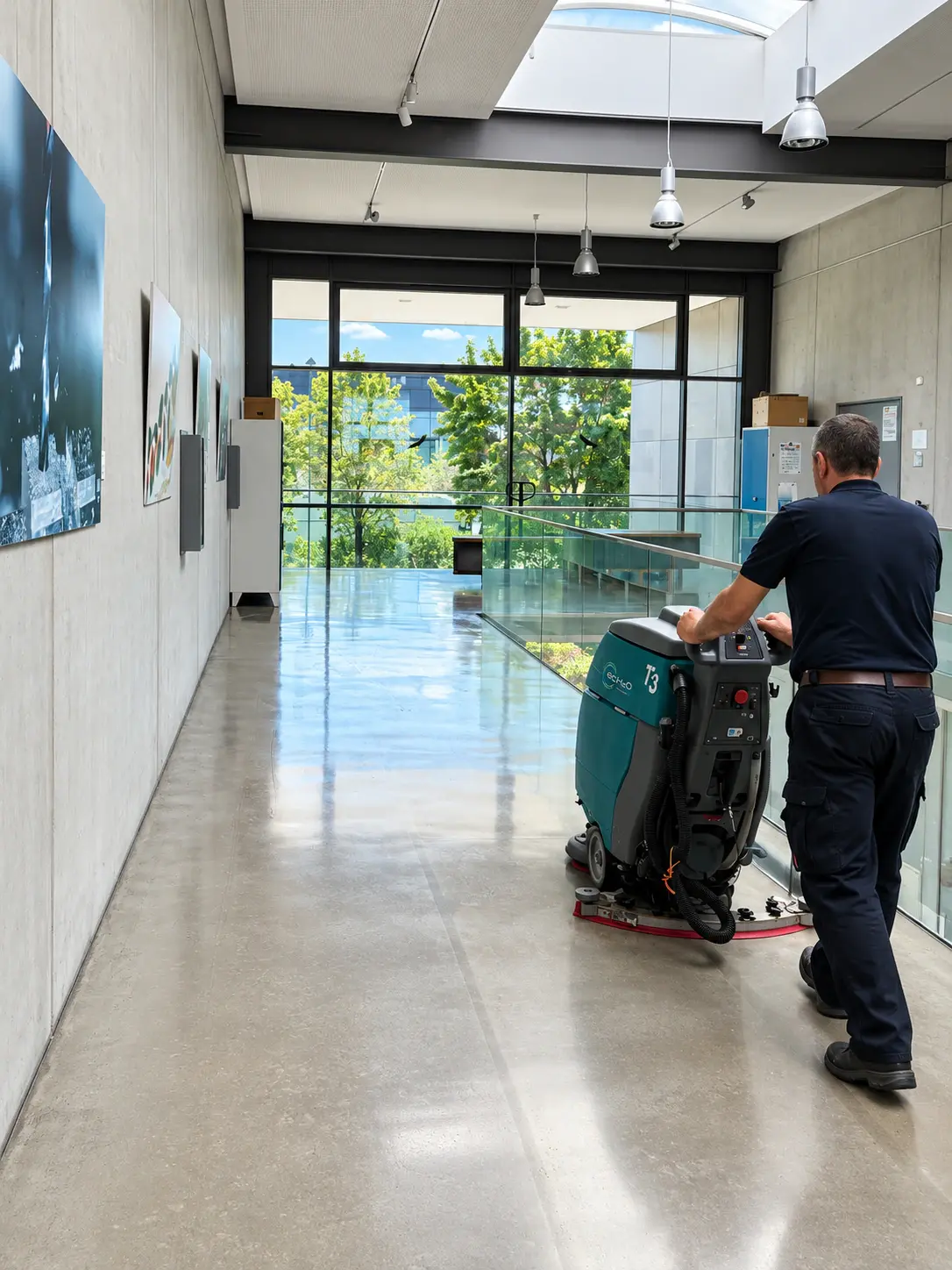 RSJ-Mitarbeiter bei der maschinellen Bodenreinigung